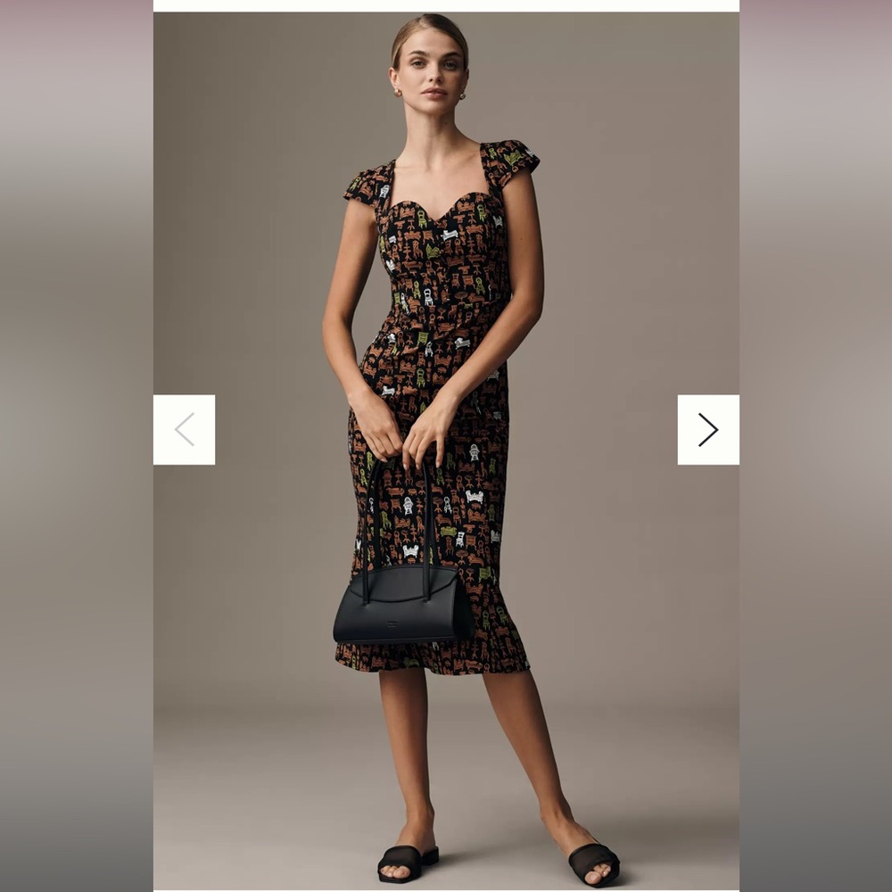 Anthropologie Maeve The Cecily Fit & Flare Sweetheart Dress Dark Brown Midi SM